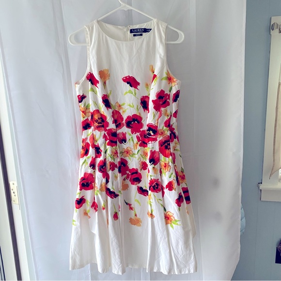 Lauren Ralph Lauren Dress White floral sateen Tamal NWOT SZ 8 - Picture 13 of 14